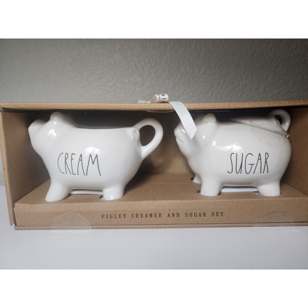 Rae Dunn SUGAR CREAM Set Farmhouse Pigs Farm Life New White Boxed Gift Set